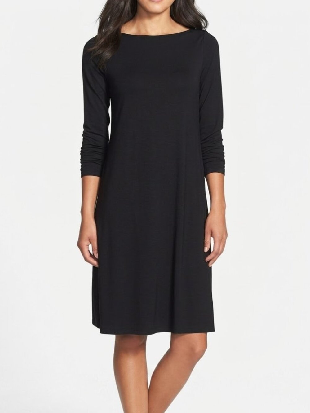 Eileen Fisher Black Bateau Neck Viscose Jersey Dress Size Medium